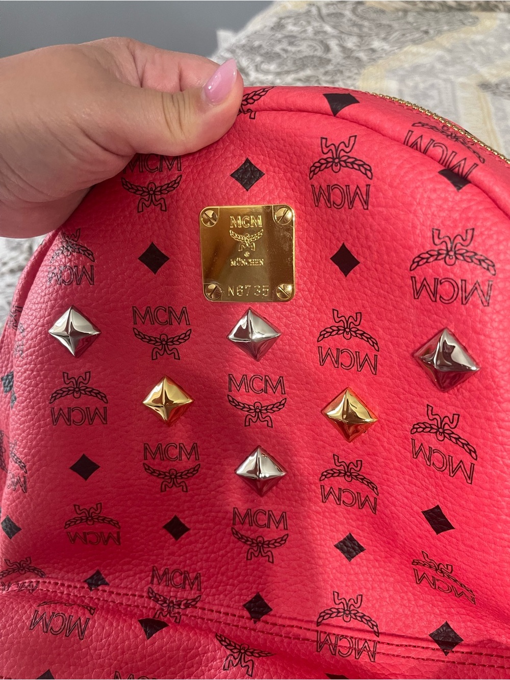 MCM studded hot pink backpack like new! Authentic - Picture 4 of 13